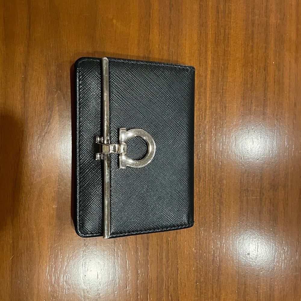 Salvatore Ferragamo Gancini Compact Black Leather Wallet